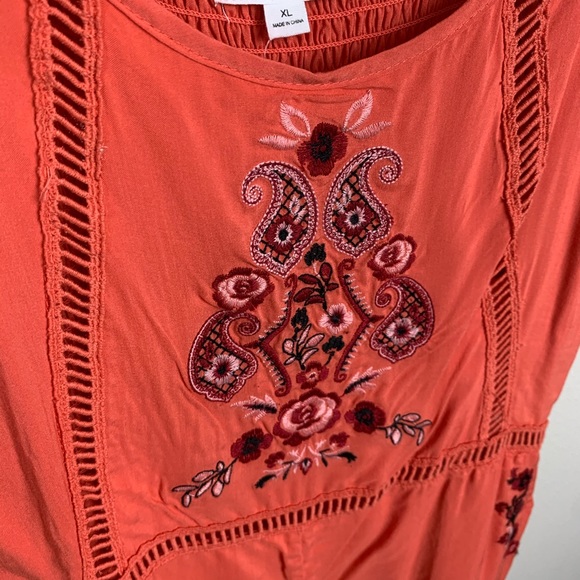 Coco + Jaimeson Floral Coral Embroidered Romper - Picture 6 of 13
